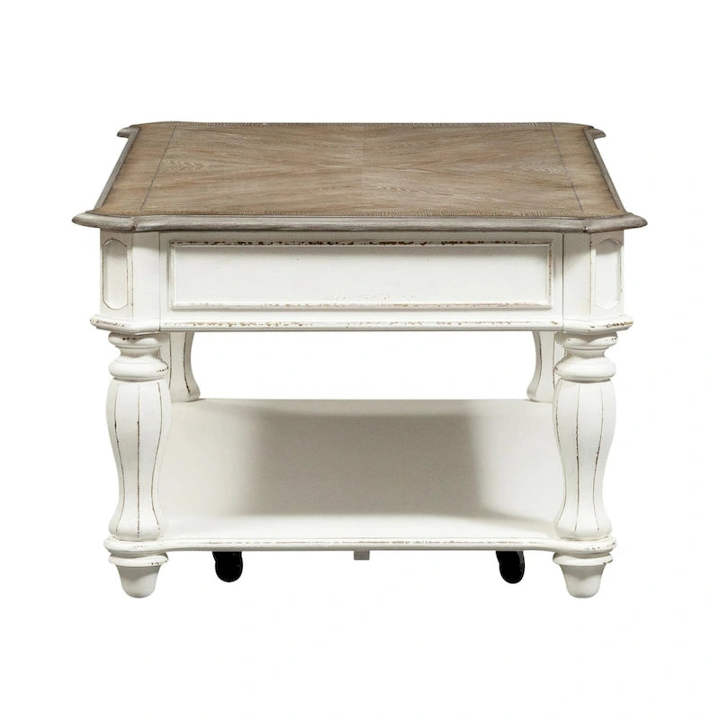 Magnolia Manor Antiker weißer Couchtisch mit hochklappbarer Platte