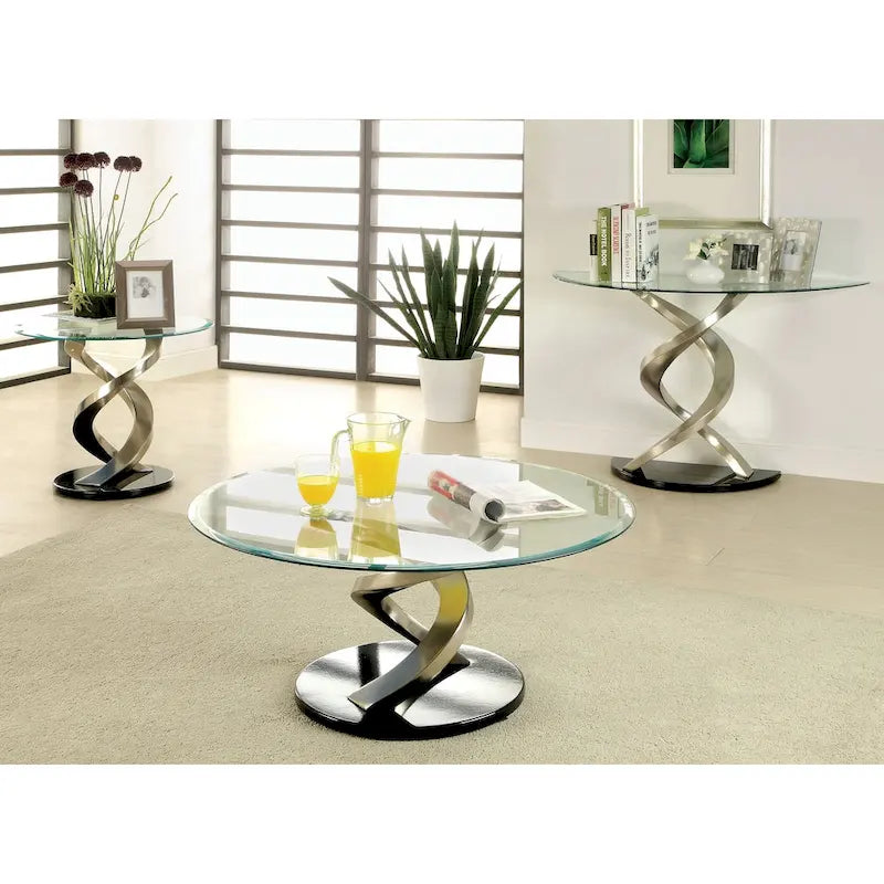 Sele Moderner silberner Couchtisch aus Glas (96,5 cm) von Furniture of America