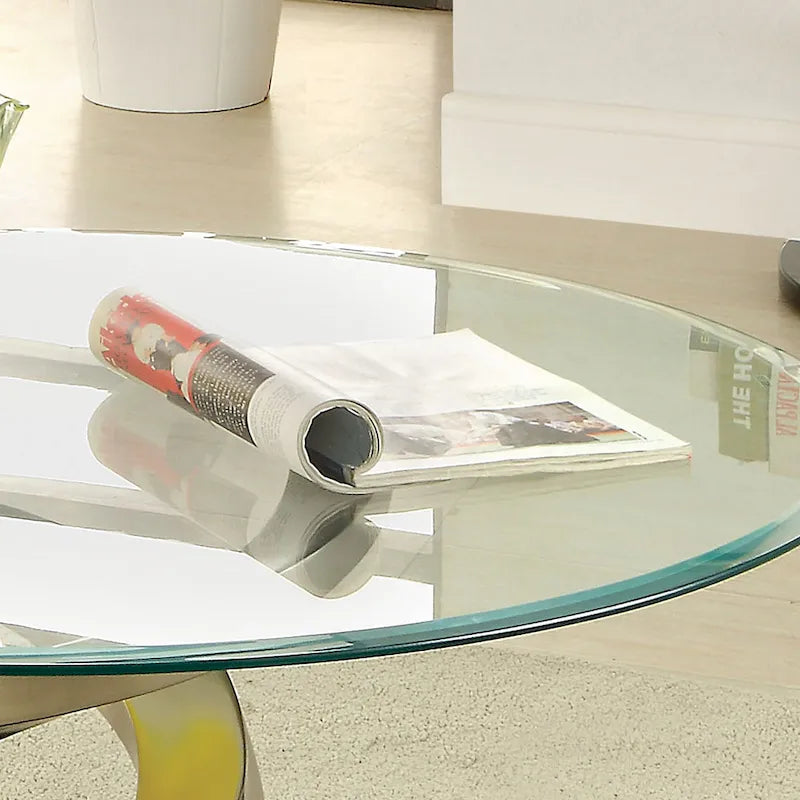 Sele Moderner silberner Couchtisch aus Glas (96,5 cm) von Furniture of America