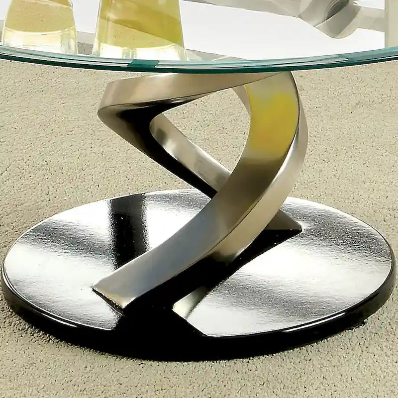 Sele Moderner silberner Couchtisch aus Glas (96,5 cm) von Furniture of America