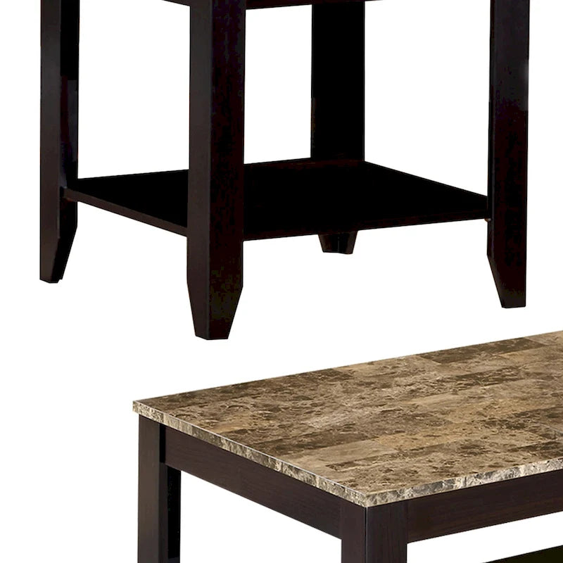 Künstlerisches 3-teiliges Beistelltisch-Set mit Marmorplatte, Braun