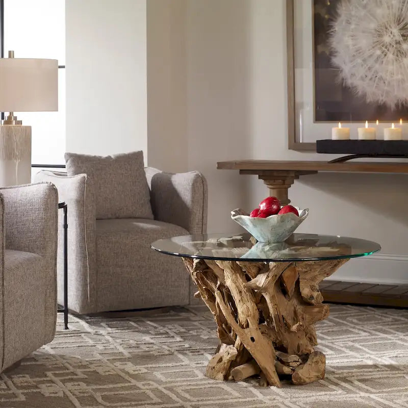 Uttermost Couchtisch aus Natur-Treibholz mit Glasplatte