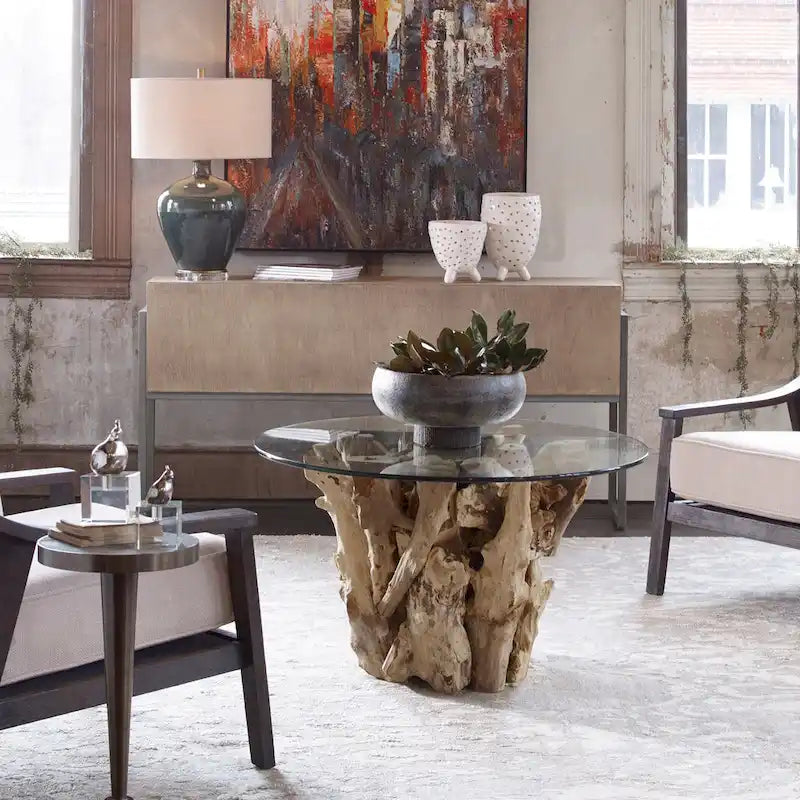 Uttermost Couchtisch aus Natur-Treibholz mit Glasplatte