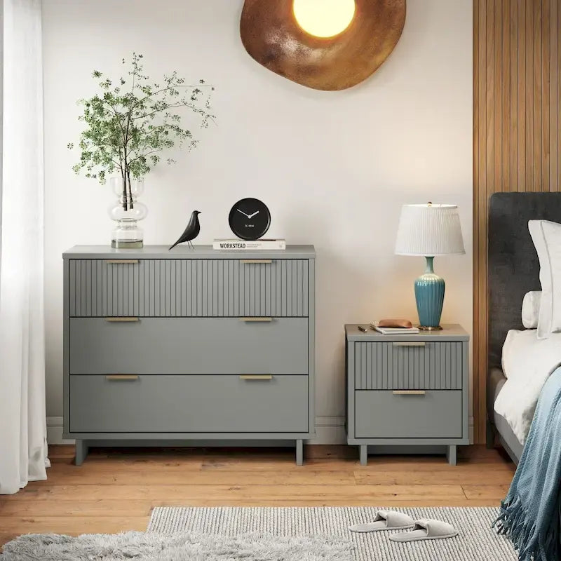 Manhattan Comfort 2-teiliges Granville Modern Massivholz Standard Kommoden- und Nachttischset