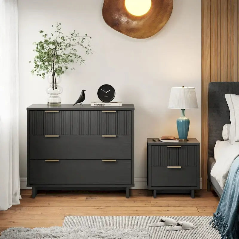 Manhattan Comfort 2-teiliges Granville Modern Massivholz Standard Kommoden- und Nachttischset