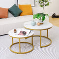 Moderner Nugzar Couchtisch Rundes Metall-Gestell im Goldenen Stil, 2er-Set