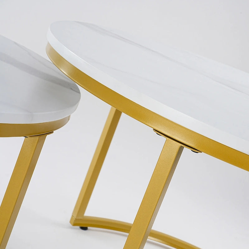 Moderner Nugzar Couchtisch Rundes Metall-Gestell im Goldenen Stil, 2er-Set