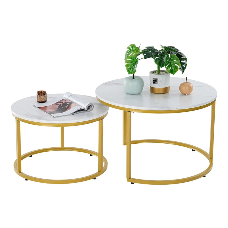 Moderner Nugzar Couchtisch Rundes Metall-Gestell im Goldenen Stil, 2er-Set
