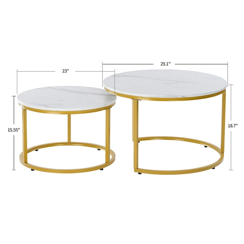 Moderner Nugzar Couchtisch Rundes Metall-Gestell im Goldenen Stil, 2er-Set