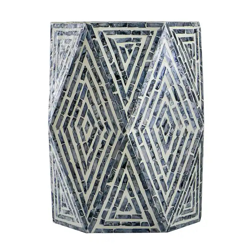 18 Zoll Beistelltisch-Hocker, sechseckiges Design, Rautenmuster, Blau, Weiß
