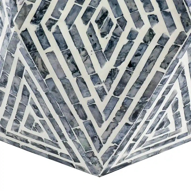 18 Zoll Beistelltisch-Hocker, sechseckiges Design, Rautenmuster, Blau, Weiß