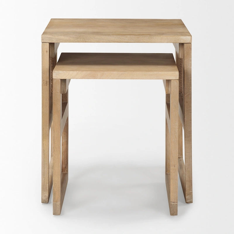 Grier Massivholz Beistelltische mit Rattan-Akzenten, quadratisch, im 2er-Set – 51L x 51B x 58H cm