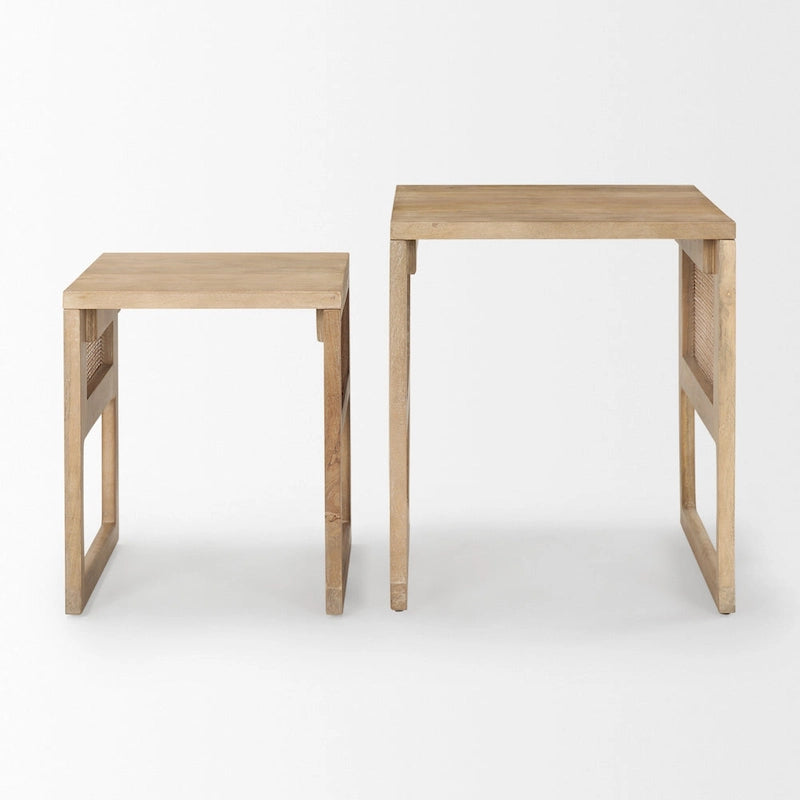 Grier Massivholz Beistelltische mit Rattan-Akzenten, quadratisch, im 2er-Set – 51L x 51B x 58H cm