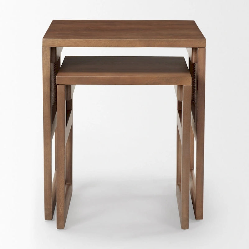 Grier Massivholz Beistelltische mit Rattan-Akzenten, quadratisch, im 2er-Set – 51L x 51B x 58H cm