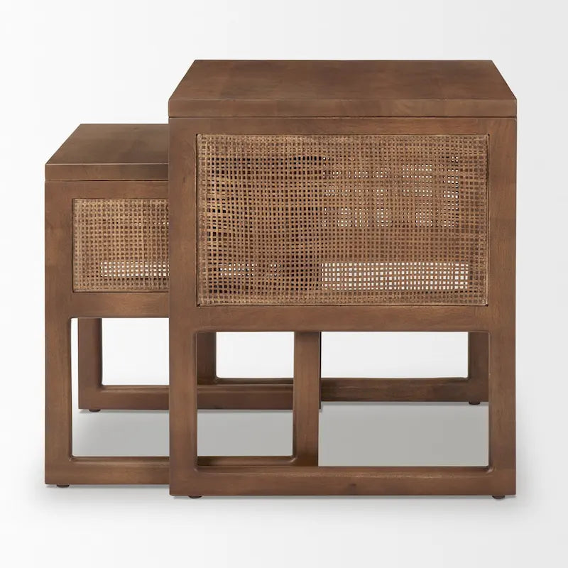 Grier Massivholz Beistelltische mit Rattan-Akzenten, quadratisch, im 2er-Set – 51L x 51B x 58H cm