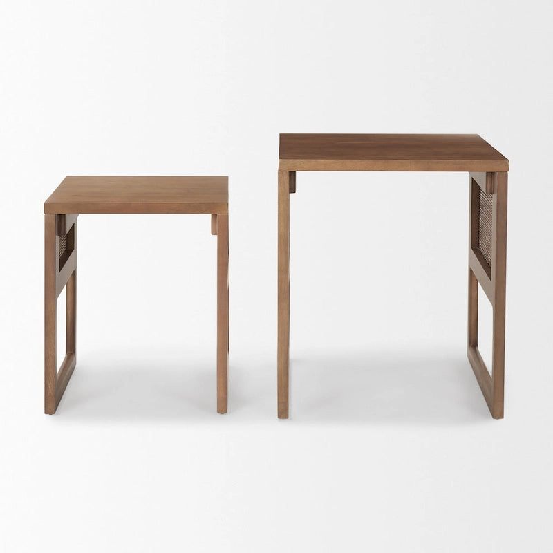 Grier Massivholz Beistelltische mit Rattan-Akzenten, quadratisch, im 2er-Set – 51L x 51B x 58H cm