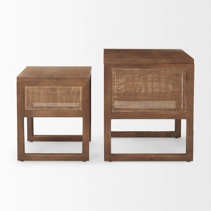Grier Massivholz Beistelltische mit Rattan-Akzenten, quadratisch, im 2er-Set – 51L x 51B x 58H cm