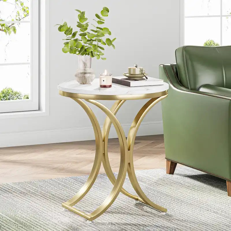 Beistelltisch aus Weißgold, runder Couchtisch, moderner kleiner Kaffeetisch, Akzent-C-Tisch