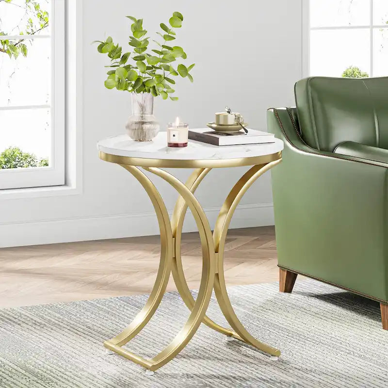 Beistelltisch aus Weißgold, runder Couchtisch, moderner kleiner Kaffeetisch, Akzent-C-Tisch