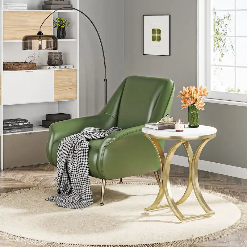 Beistelltisch aus Weißgold, runder Couchtisch, moderner kleiner Kaffeetisch, Akzent-C-Tisch