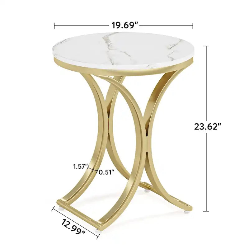Beistelltisch aus Weißgold, runder Couchtisch, moderner kleiner Kaffeetisch, Akzent-C-Tisch