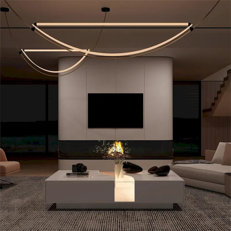Aufbewahrungs-Meisterwerk Moderner Weißer Couchtisch mit Farbigem LED-Rand – 140 cm (B)