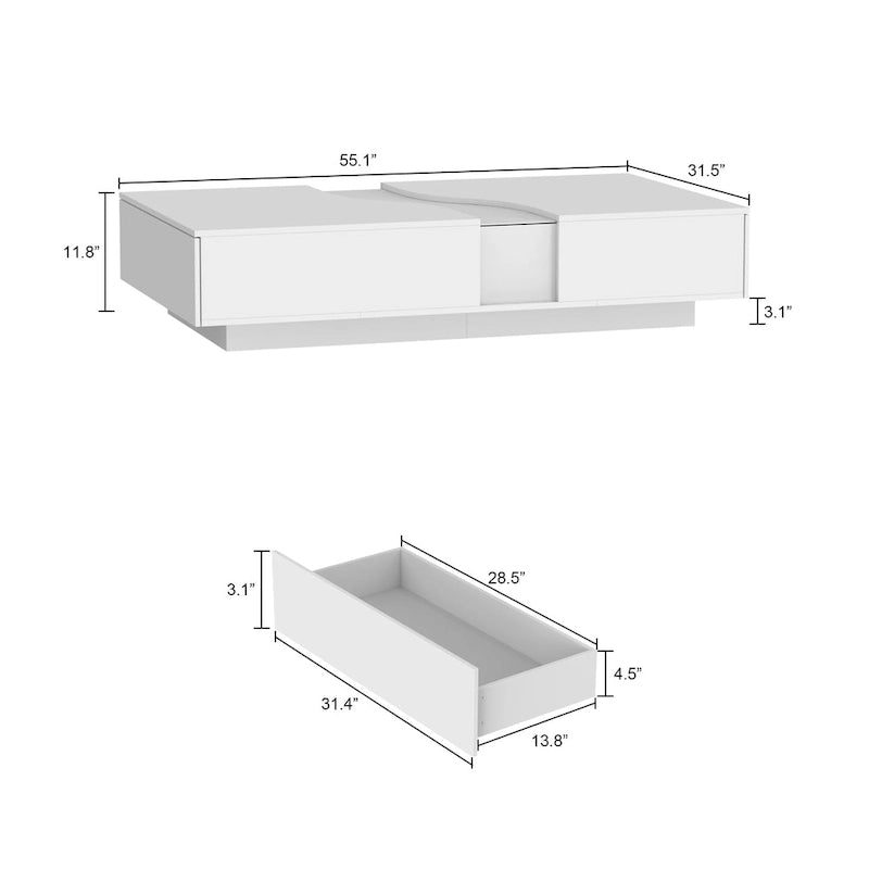 Aufbewahrungs-Meisterwerk Moderner Weißer Couchtisch mit Farbigem LED-Rand – 140 cm (B)