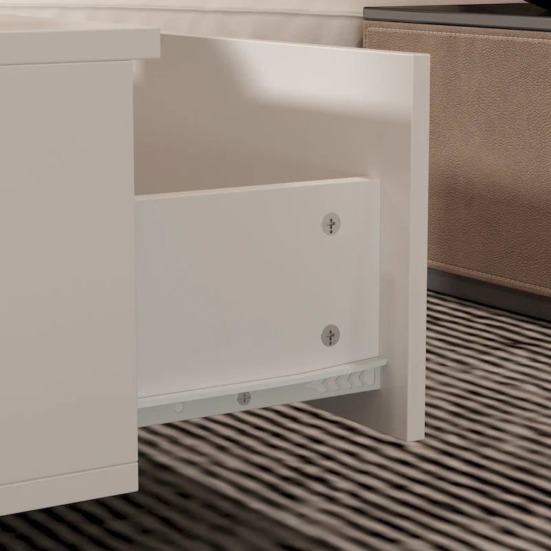 Aufbewahrungs-Meisterwerk Moderner Weißer Couchtisch mit Farbigem LED-Rand – 140 cm (B)