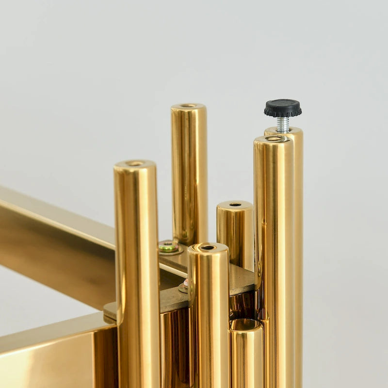 Moderner Glaskonsolentisch, 55 Gold Sofa-Tisch mit stabilem Metallrahmen und schwarzer gehärteter Glasplatte, für Wohnzimmer, Eingangsbereich B