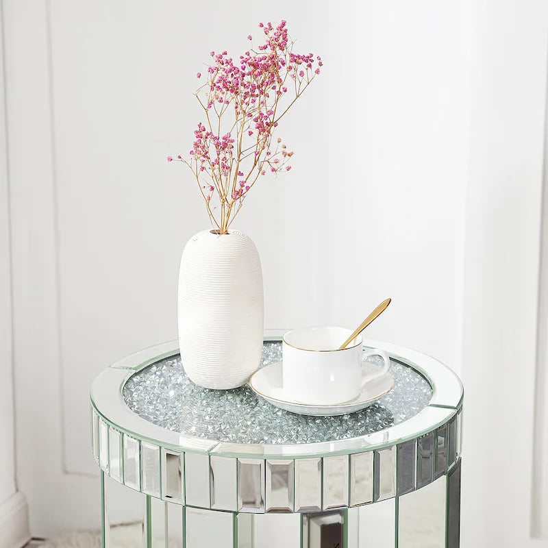 Runder Beistelltisch aus verspiegeltem Glas, hoch