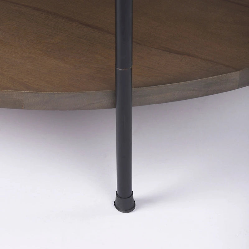 Runder Couchtisch Larkin mit doppelter Platte aus weißem Marmor und Massivholz