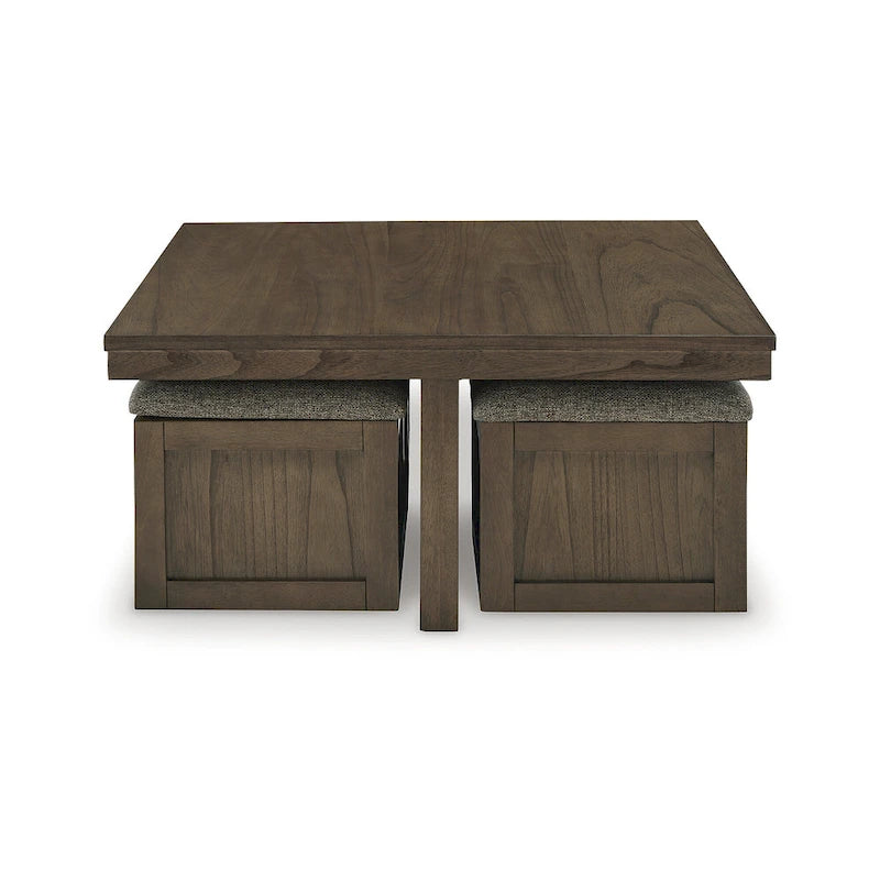 Signature Design by Ashley Couchtisch Boardernest, braun, mit 4 Hockern – 101,6 cm B x 101,6 cm T x 45,7 cm H