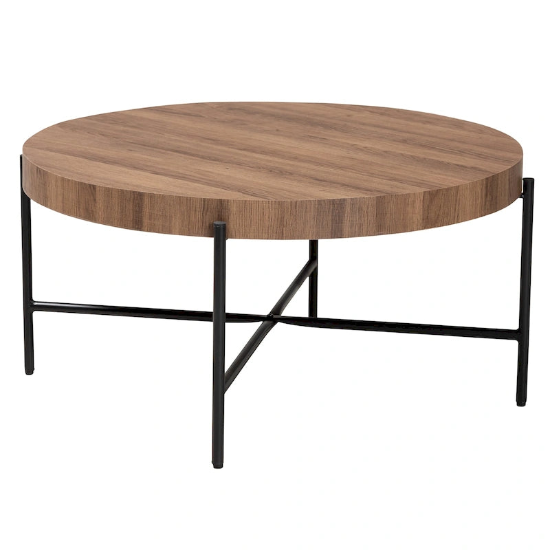 Umar Couchtisch aus Holz (Nussbaum Hellbraun Finish) und schwarzem Metall im Industriestil