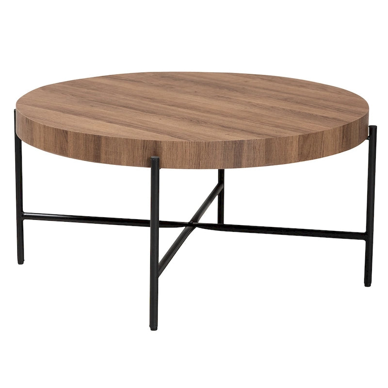 Umar Couchtisch aus Holz (Nussbaum Hellbraun Finish) und schwarzem Metall im Industriestil