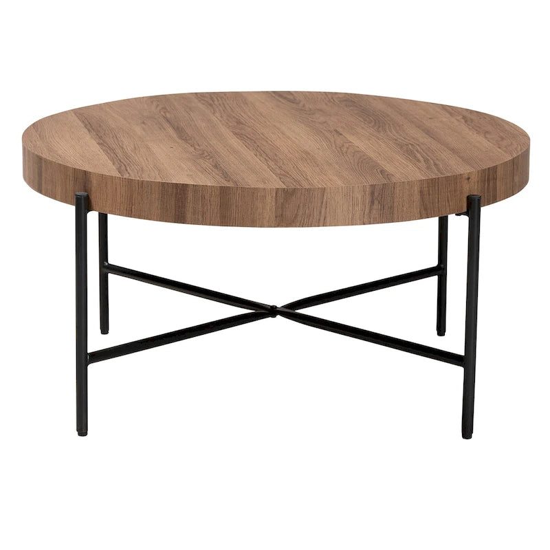 Umar Couchtisch aus Holz (Nussbaum Hellbraun Finish) und schwarzem Metall im Industriestil