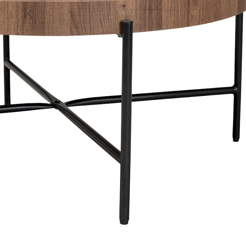 Umar Couchtisch aus Holz (Nussbaum Hellbraun Finish) und schwarzem Metall im Industriestil