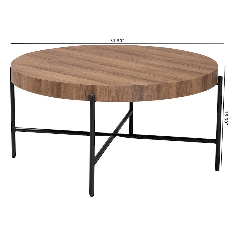 Umar Couchtisch aus Holz (Nussbaum Hellbraun Finish) und schwarzem Metall im Industriestil