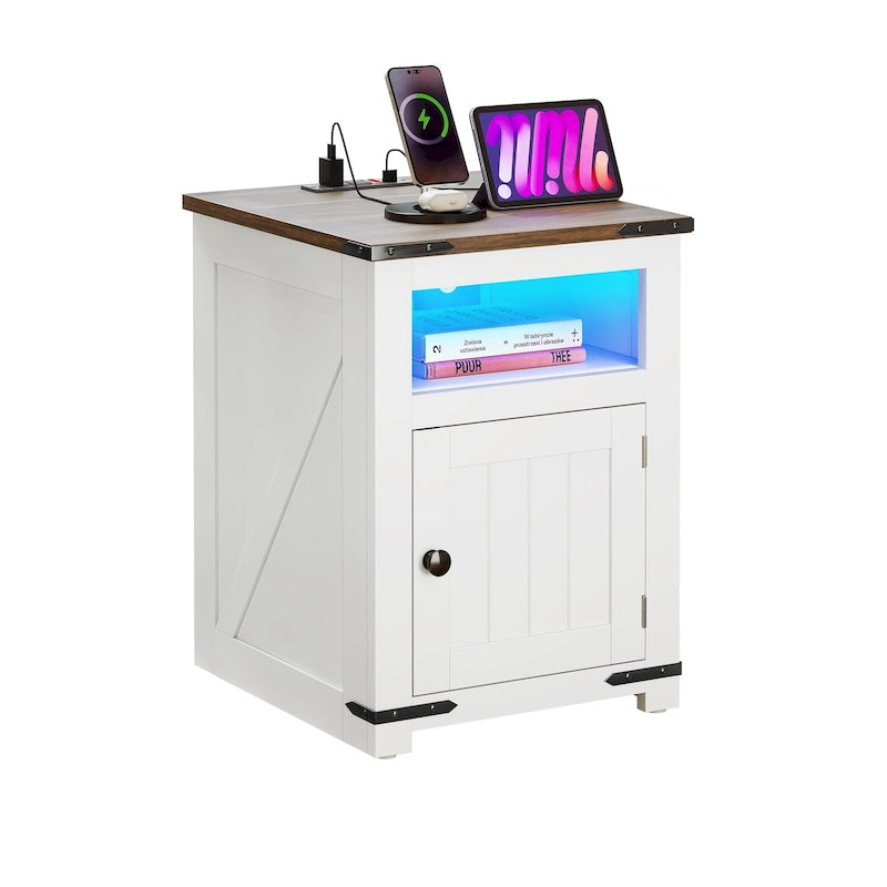 Moasis Farmhouse Beistelltisch mit Ladestation, Sofa-Beistelltisch mit USB und Stauraum