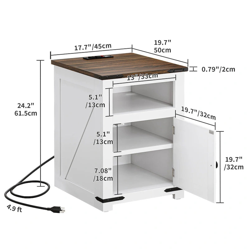 Moasis Farmhouse Beistelltisch mit Ladestation, Sofa-Beistelltisch mit USB und Stauraum