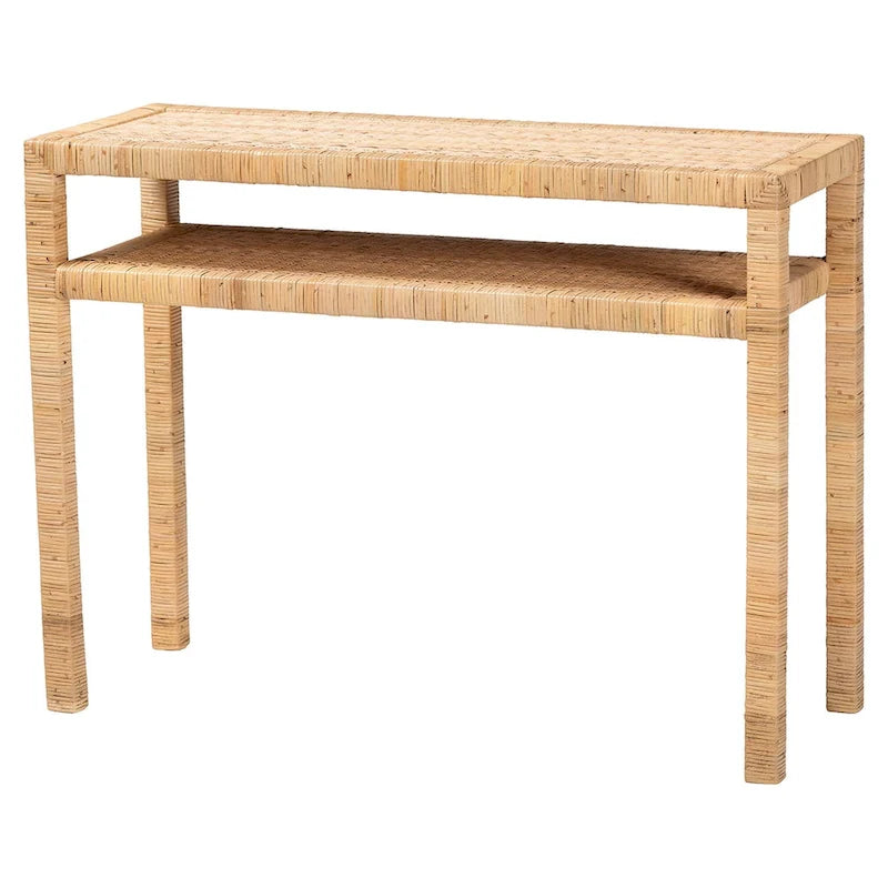 Kalimantan Bohemian Light Honey Konsolentisch aus Rattan und Akazienholz