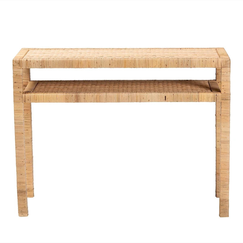 Kalimantan Bohemian Light Honey Konsolentisch aus Rattan und Akazienholz
