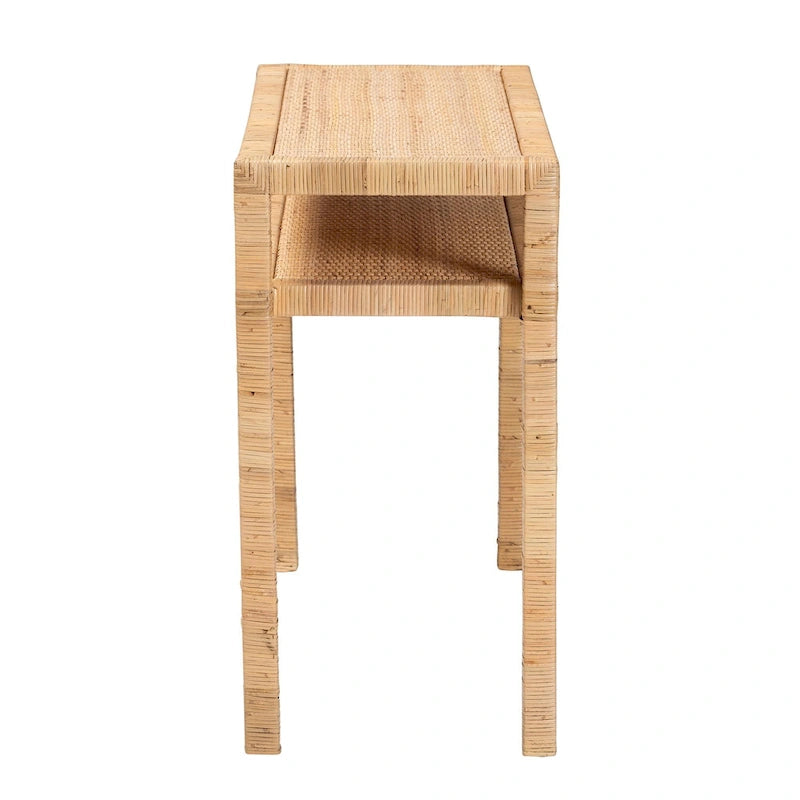 Kalimantan Bohemian Light Honey Konsolentisch aus Rattan und Akazienholz