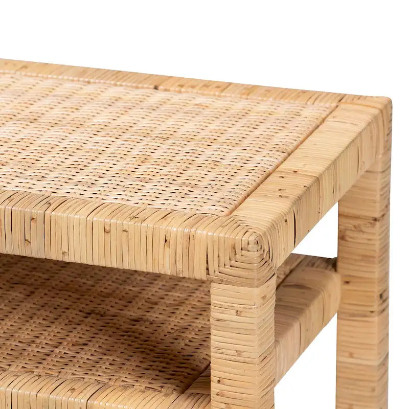 Kalimantan Bohemian Light Honey Konsolentisch aus Rattan und Akazienholz