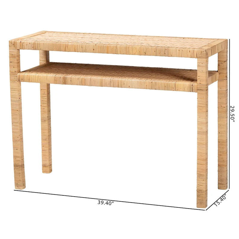 Kalimantan Bohemian Light Honey Konsolentisch aus Rattan und Akazienholz
