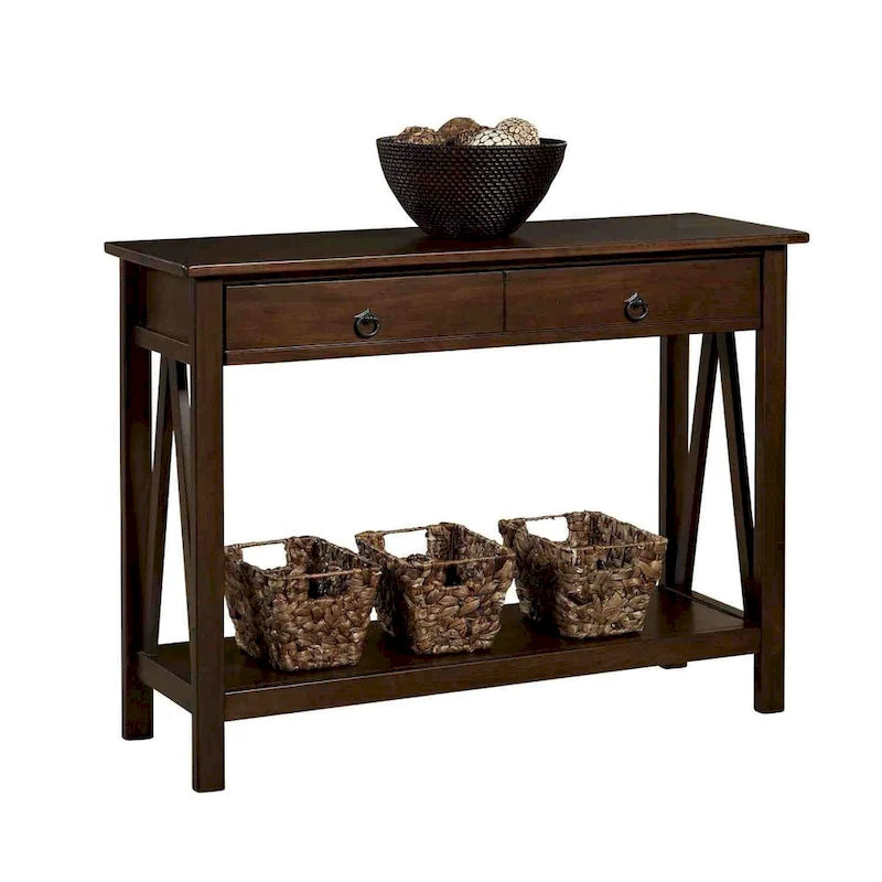 2-Schubladen-Konsolen-Sofatisch Wohnzimmer-Ablage in Tabakbraun – 14 x 42 x 30,7 Zoll