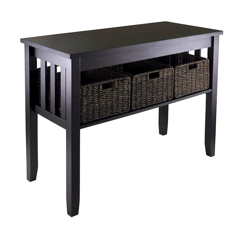 Espresso 2 Tier Entryway Hall Console Table with 3 Storage Baskets - 40W x 18D x 30H