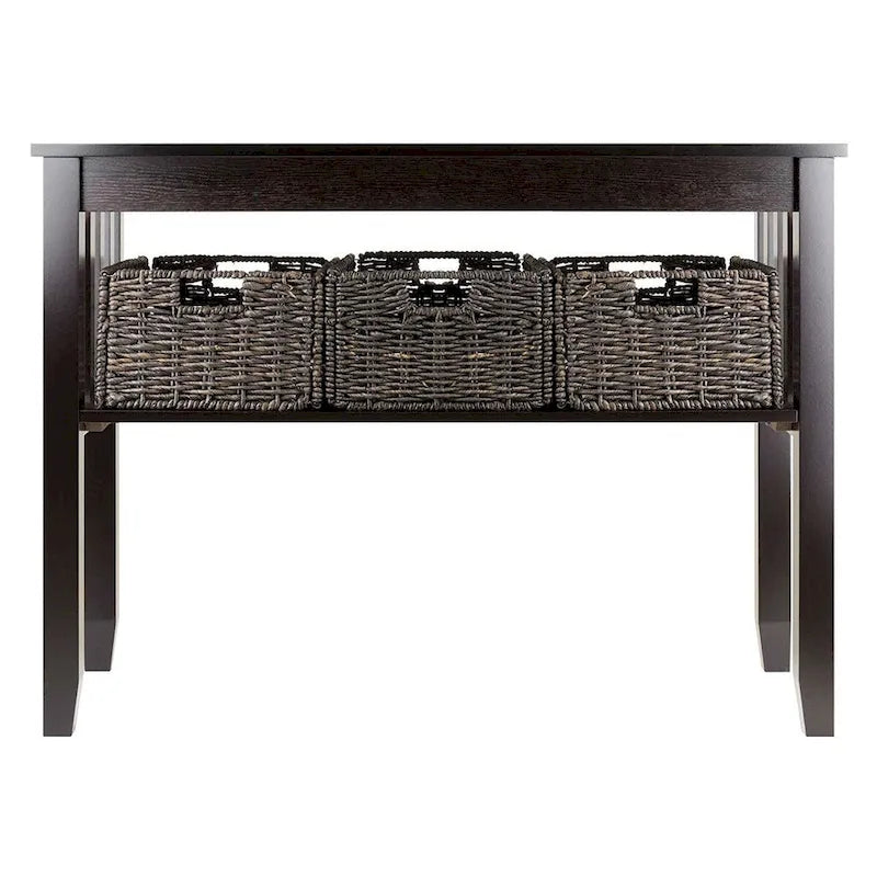 Espresso 2-stöckiger Konsolentisch für den Eingangsbereich mit 3 Aufbewahrungskörben – 40B x 18T x 30H