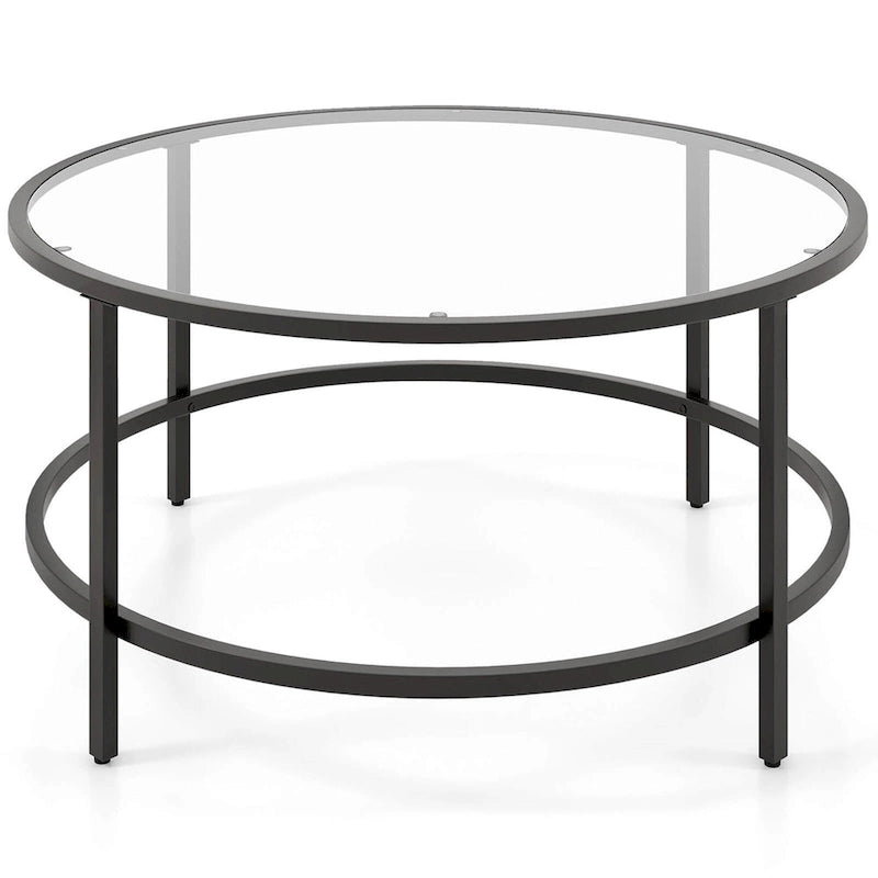 Costway Runder Couchtisch, 36 Zoll, gehärtete Glasplatte, Metallrahmen - Siehe Details