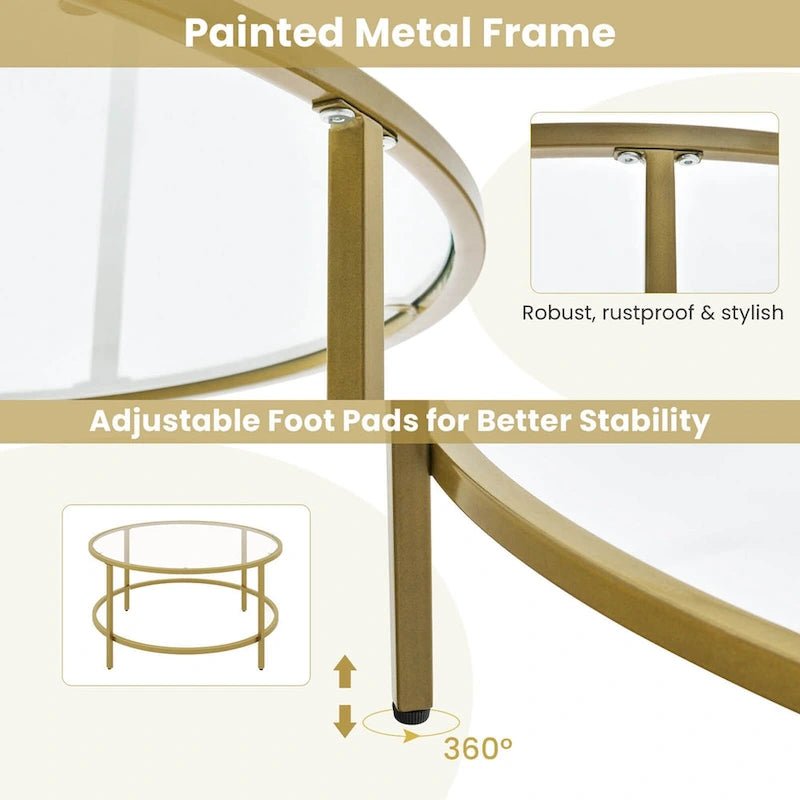 Costway Runder Couchtisch, 36 Zoll, gehärtete Glasplatte, Metallrahmen - Siehe Details