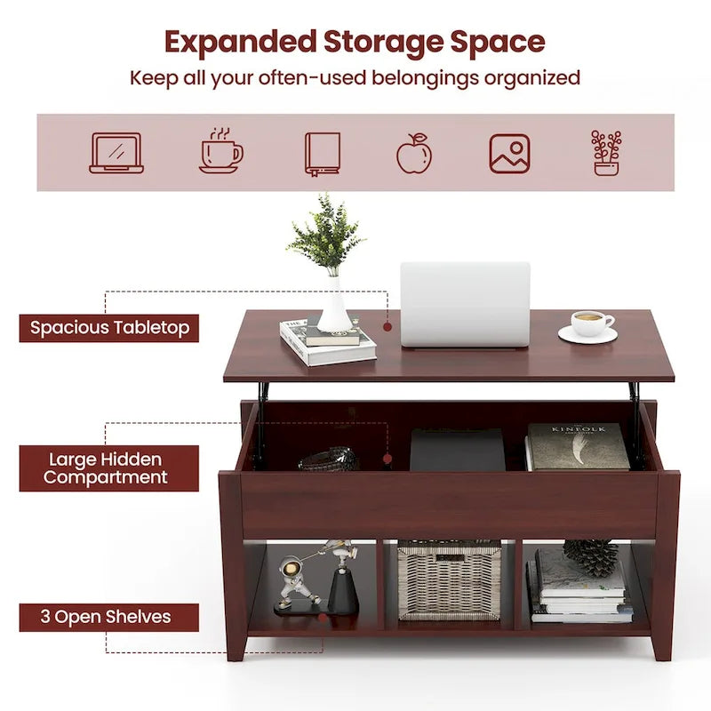 CCostway Coffee Table mit Hebefunktion und verstecktem Fach - Siehe Details